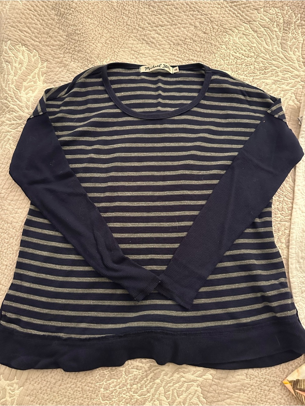 Michael Stars Navy & Gray Striped Scoop Neck top